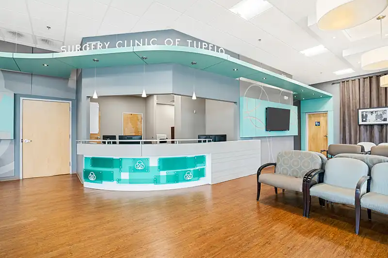 An interior view of the waiting room at Surgery Clinic of Tupelo in Northern Mississippi.